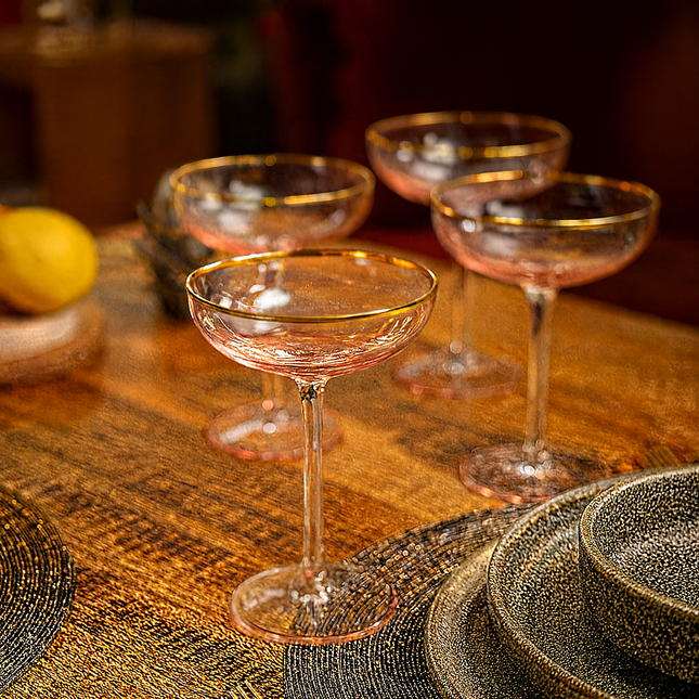 Set of 4 Gold Rim Cocktail Glasses