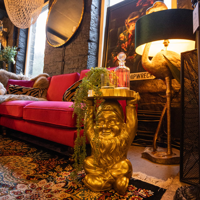 Gold Gnome With A Trunk Slice Side Table