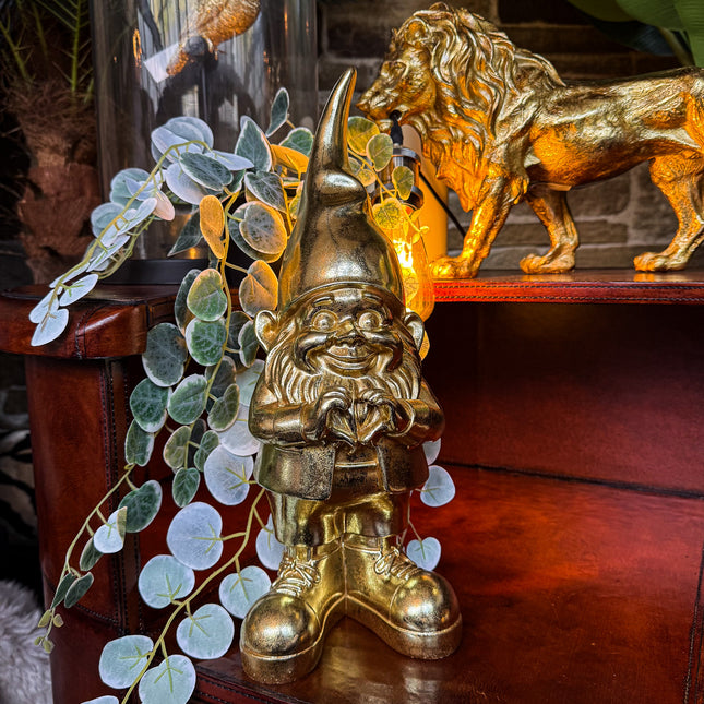 Gold Heart Hands Gnome Figure