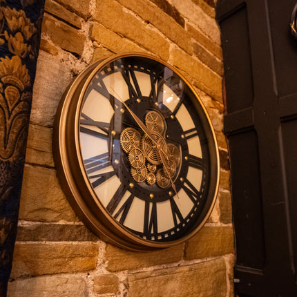 Gold Industrial Wall Clock with Cogs