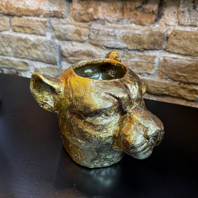 Gold Leopard Head Planter Vase