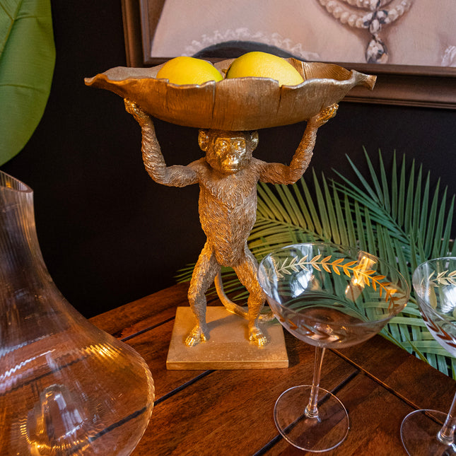 Gold Monkey Holding a Leaf Dish