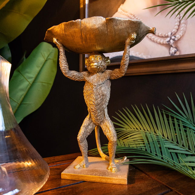 Gold Monkey Holding a Leaf Dish
