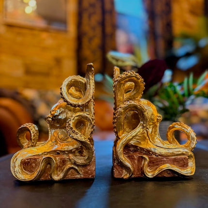 Gold Octopus Pair of Bookends