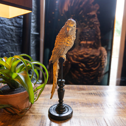 Gold Parrot on Perch Figure