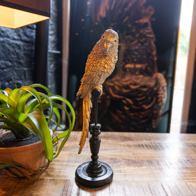 Gold Parrot on Perch Figure