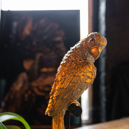 Gold Parrot on Perch Figure
