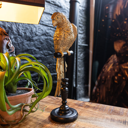 Gold Parrot on Perch Figure