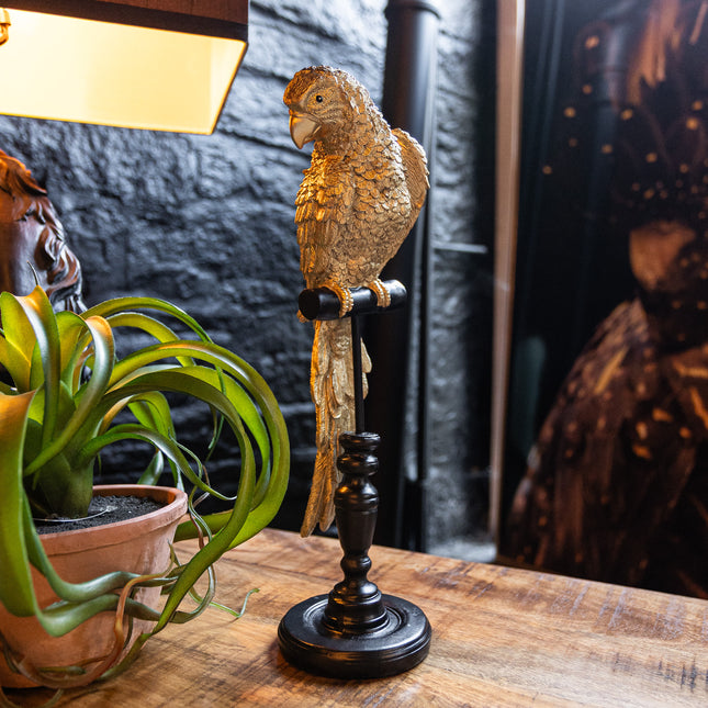 Gold Parrot on Perch Figure