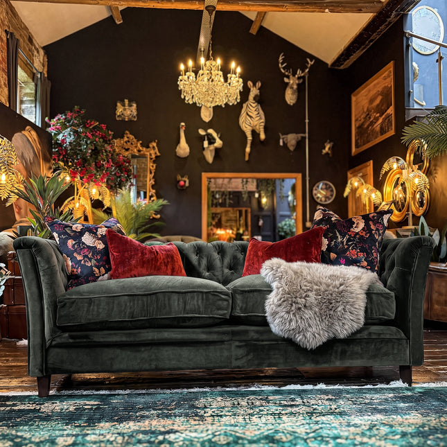 Granby Chesterfield Sofa in Opulence Forest Green Velvet