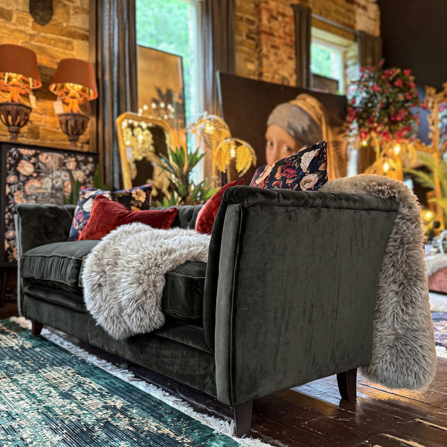 Granby Chesterfield Sofa in Opulence Forest Green Velvet