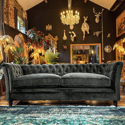 Granby Chesterfield Sofa in Opulence Forest Green Velvet