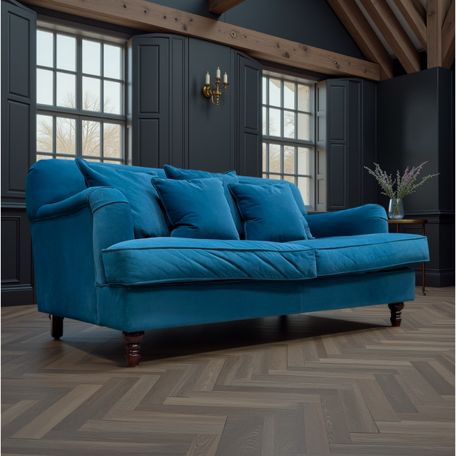 Harriet 3 Seater in Royal Blue Teal Velvet - Factory Seconds