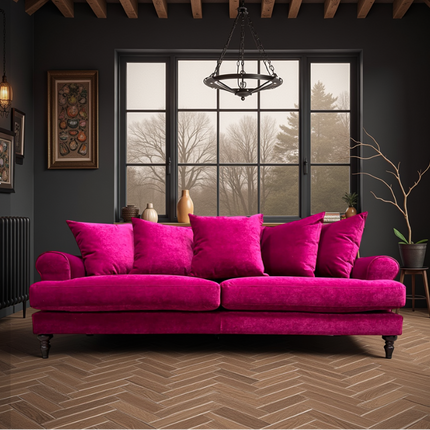 Hartington 4 Seater Scatter Back Sofa in Richmond Pink Glamour Velvet