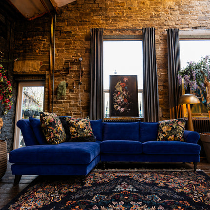 Hartington Left Hand Facing Chaise Sofa in Blue Navy Orbit Needle Cord