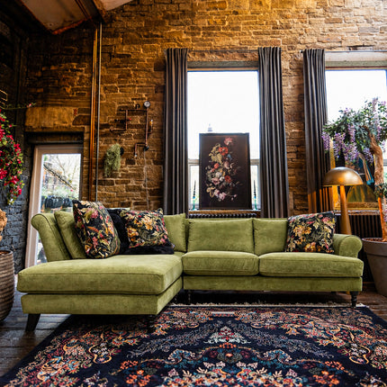 Hartington Left Hand Facing Chaise Sofa in Green Leaf Needle Cord