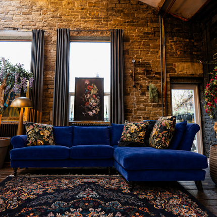 Hartington Right Hand Facing Chaise Sofa in Blue Navy Orbit Needle Cord