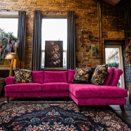 Hartington Right Hand Facing Chaise Sofa in Pink Glamour Needle Cord