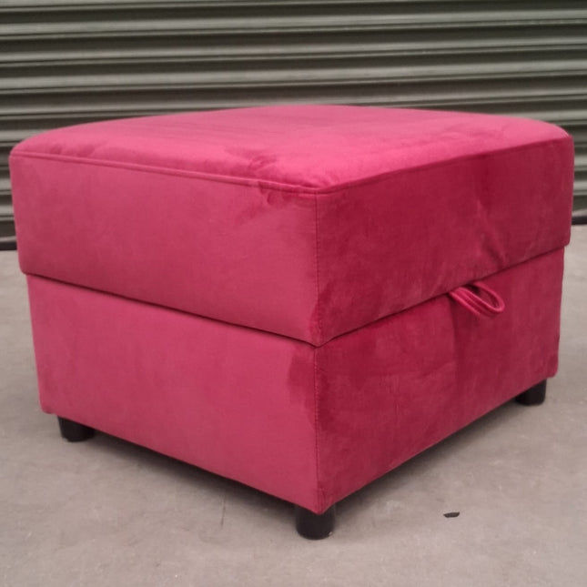 Hartington Storage Footstool in Plush Cerise Velvet - Ex Display