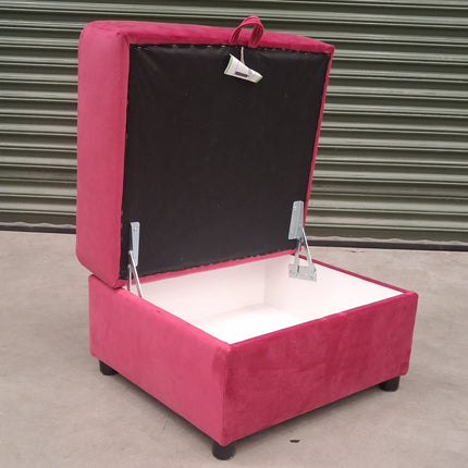 Hartington Storage Footstool in Plush Cerise Velvet - Ex Display