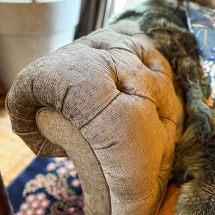 Harvard Chesterfield in Cognac Leather & Green Khaki Velvet