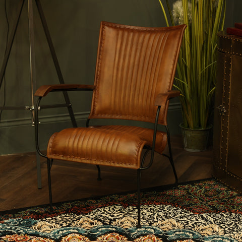 High Back Retro Armchair in Brown Leather