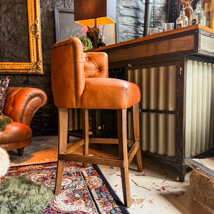 Highland Chesterfield Bar Stool in Amalfi Brandy Leather