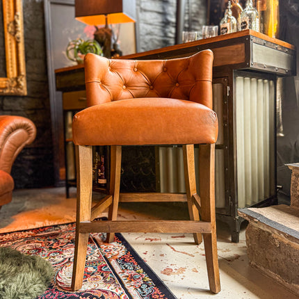 Highland Chesterfield Bar Stool in Amalfi Brandy Leather