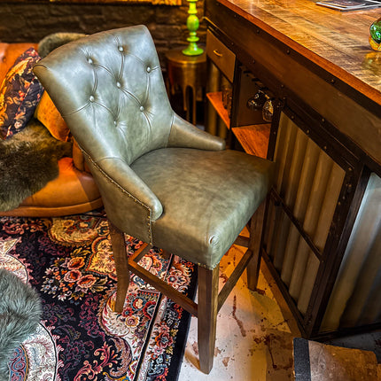 Riley Chesterfield Bar Stool in Leather - New