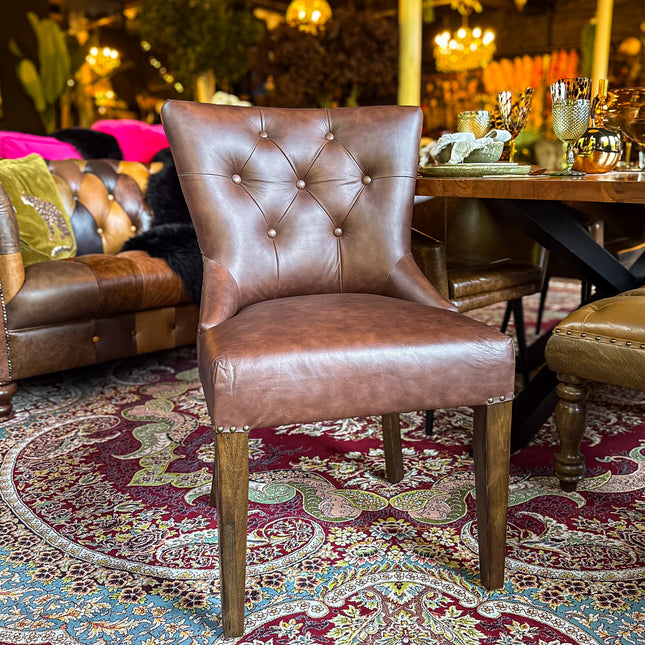 Riley Chesterfield Dining Chair in Leather - New