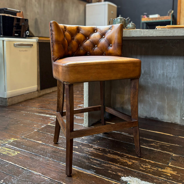 Highland Curved Chesterfield Bar Stool in Leather - Factory Seconds