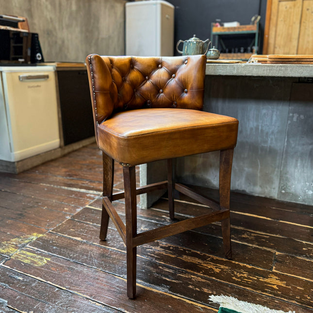 Highland Curved Chesterfield Bar Stool in Leather - Factory Seconds