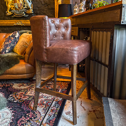 Highland Curved Chesterfield Bar Stool in Leather - New