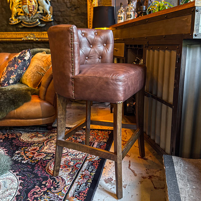 Highland Curved Chesterfield Bar Stool in Leather - New