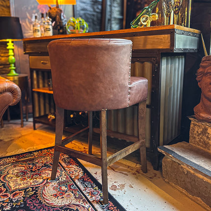 Highland Curved Chesterfield Bar Stool in Leather - New