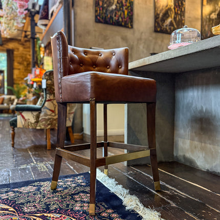 Highland Curved Chesterfield Bar Stool in Leather - New