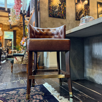 Highland Curved Chesterfield Bar Stool in Leather - New
