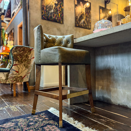 Highland Curved Chesterfield Bar Stool in Leather - New