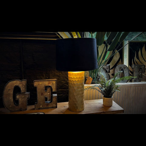 Honey Comb Gold Table Lamp Black Vase (35 x 63 x 35cm)