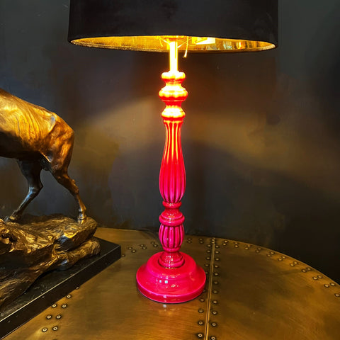 Hot Pink Gloss Wooden Table Lamp with Metallic Shade
