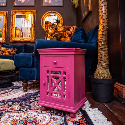 Hot Pink Mirrored Side Table Cabinet