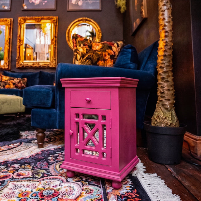 Hot Pink Mirrored Side Table Cabinet