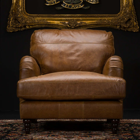 Howard Armchair in Leather Lazio Brown - Clearance