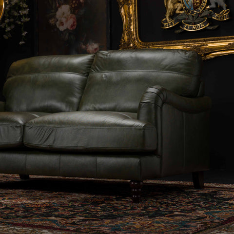 Howard 2 Seater Sofa Green Leather - Clearance