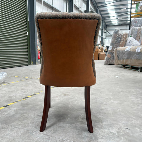 Oskar Dining Chair in Harris Tweed Thorn & Tan Leather - Clearance
