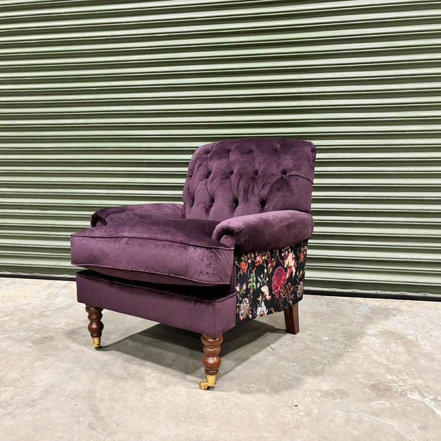 Harvard Chesterfield Armchair in Fantasia Floral & Plum Velvet