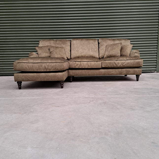 Howard Chaise Left Hand Facing Velvet Sofa in Sublime Olive - Ex-Display