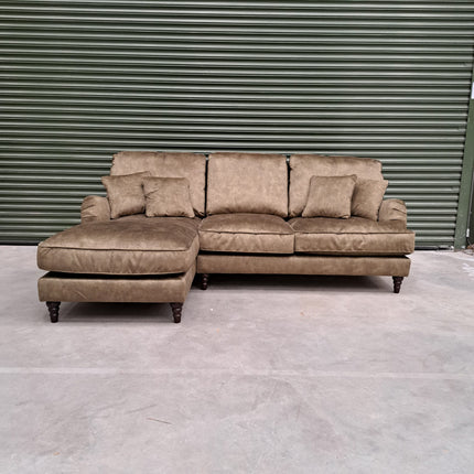 Howard Chaise Left Hand Facing Velvet Sofa in Sublime Olive - Ex-Display