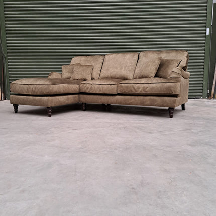 Howard Chaise Left Hand Facing Velvet Sofa in Sublime Olive - Ex-Display