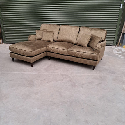 Howard Chaise Left Hand Facing Velvet Sofa in Sublime Olive - Ex-Display